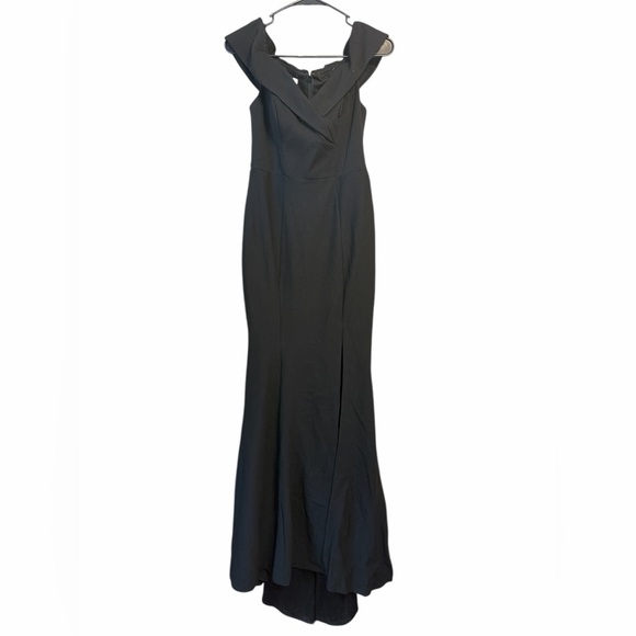 Azazie Alice Black Off-Shoulder Mermaid Gown Sweep Train Size 4 NWT - Picture 4 of 7